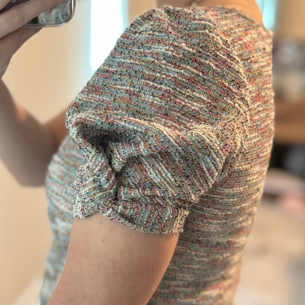 LOFT Ann Taylor Colorful Tweed Short Twist Sleeve Knit Top - Casual Workwear - Picture 12 of 14
